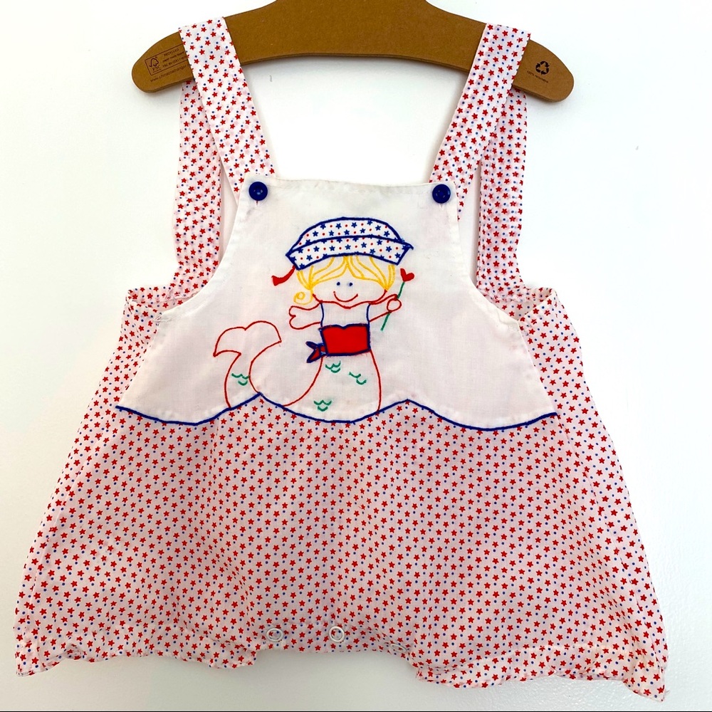 Vintage 80s Sailor Mermaid Sunsuit 3 Months